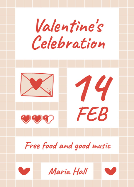 Valentine's Day Party Announcement with Envelope and Hearts Invitationデザインテンプレート
