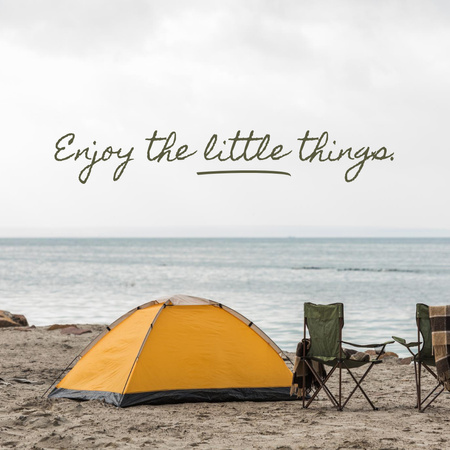 Platilla de diseño Inspirational Phrase with Tent on Beach Instagram