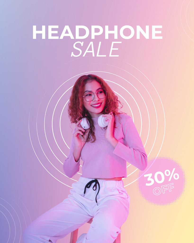 Sale of Modern Headphones with Discount Instagram Post Vertical tervezősablon