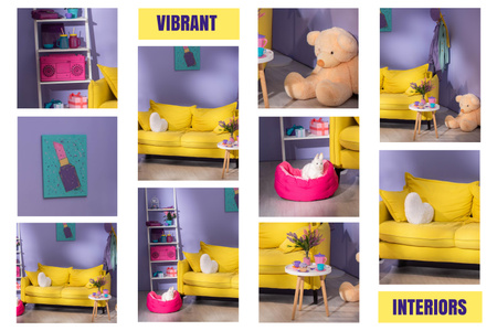 Plantilla de diseño de Collage colorido de diseños de interiores vibrantes Mood Board 