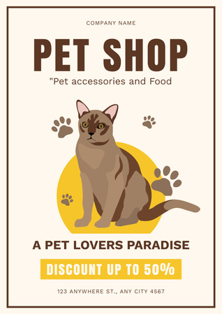 Pet Shop's Offers of Accessories and Food Poster Design Template