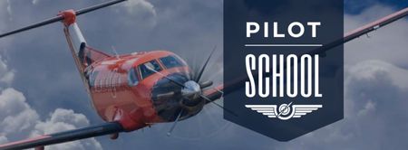 Pilot School Promotion And Plane Flying In Blue Sky Facebook cover Design Template