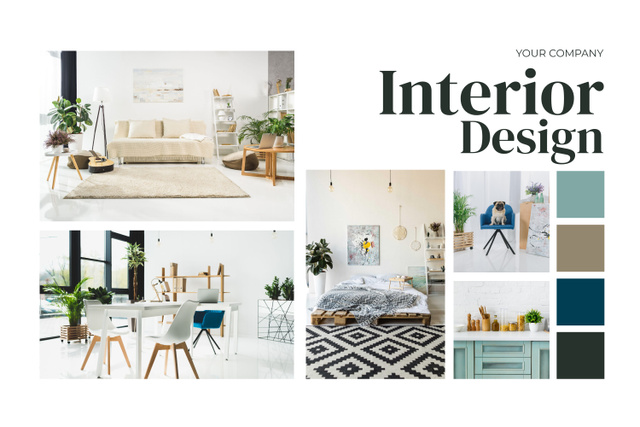 Modern Interior Design of Neutral Colors on White Mood Board Design Template