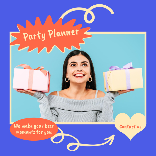 Platilla de diseño Event Agency Services Ad with Woman with Gifts Instagram AD