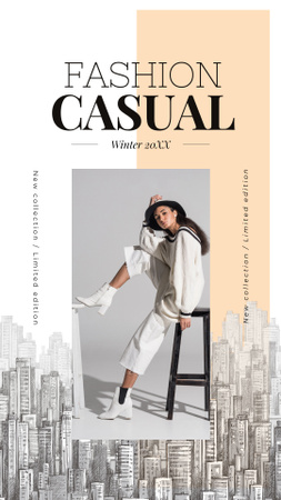 Mulher elegante com roupas brancas casuais Instagram Story Modelo de Design