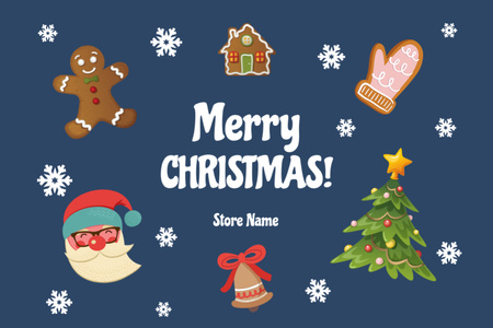 Designvorlage Frohe Weihnachten mit niedlichen Weihnachtsartikeln für Postcard 4x6in