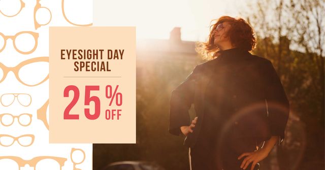 Platilla de diseño Eyesight Day Offer with Woman in Sunshine Facebook AD