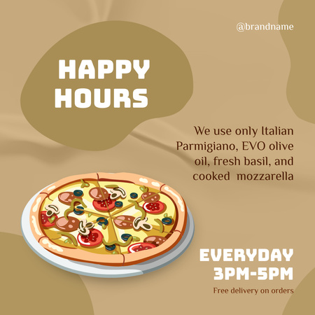 Happy Hours Ad with Delicious Italian Pizza Offer Instagram Design Template
