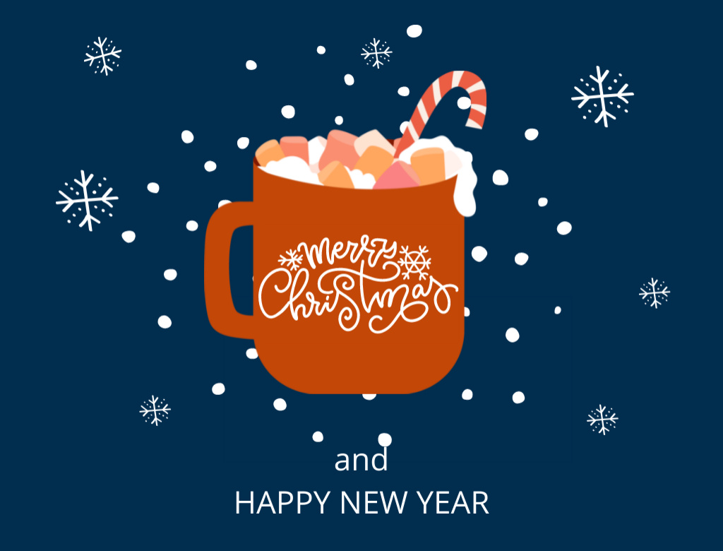 Plantilla de diseño de Sweet Marshmallow In Mug And Winter Holidays Greeting Postcard 4.2x5.5in 