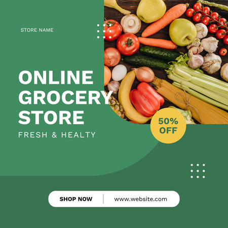 Fresh And Healthy Veggies And Fruits Online Instagram Design Template