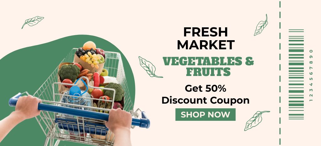Healthy Food In Trolley With Discount In Shop Coupon 3.75x8.25in – шаблон для дизайна