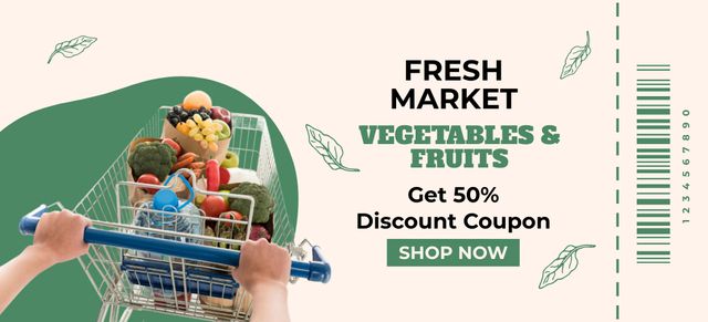 Ontwerpsjabloon van Coupon 3.75x8.25in van Healthy Food In Trolley With Discount In Shop