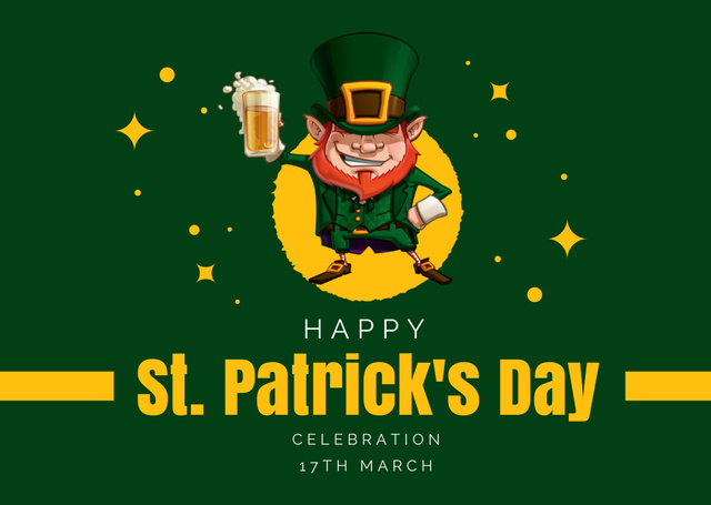 Vivacious St. Patrick's Day Salutation With Leprechaun Card Design Template