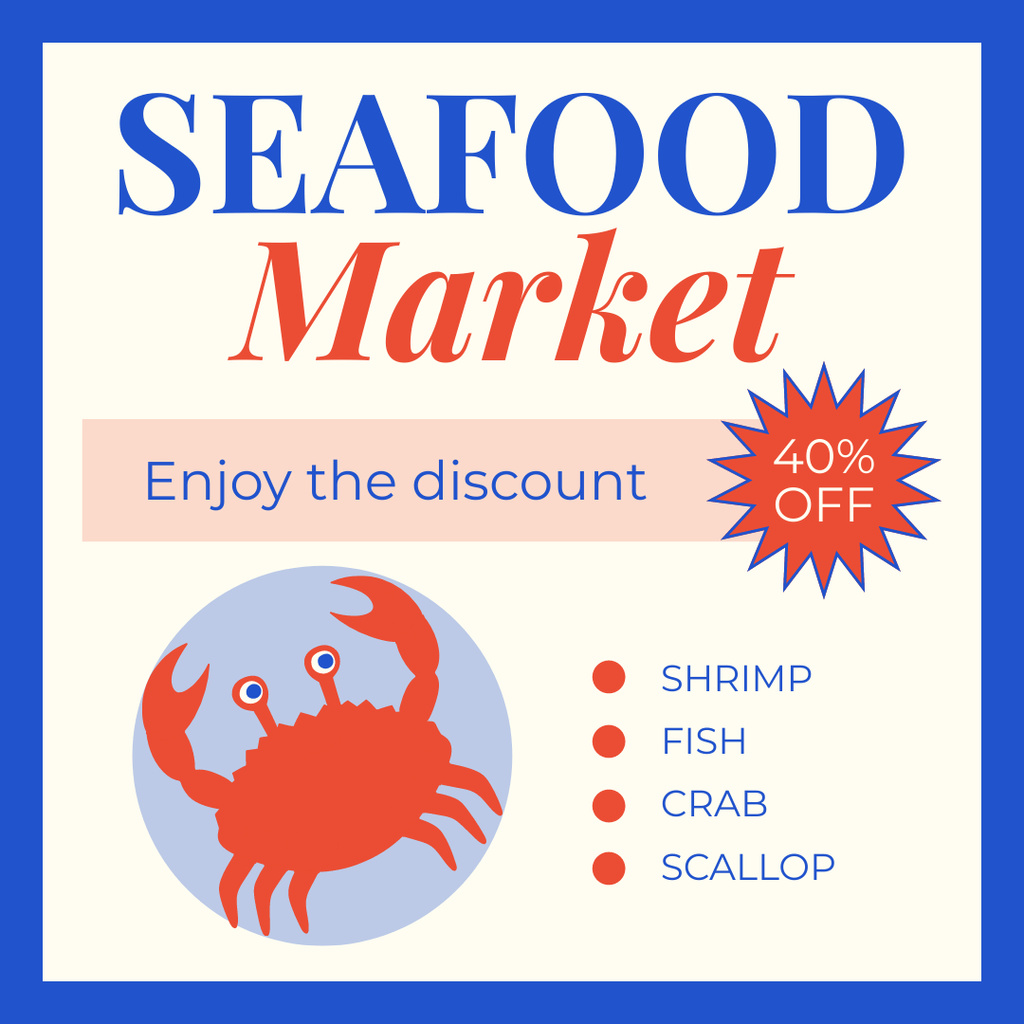 Ad of Seafood Market with Cute Crab Instagramデザインテンプレート