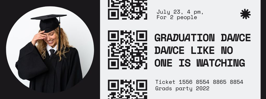 Graduation Party Ad on Black and White Ticket Modelo de Design