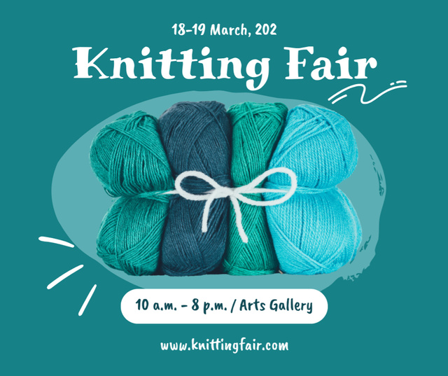 Knitting Fair Announcement on Turquoise Facebook Modelo de Design