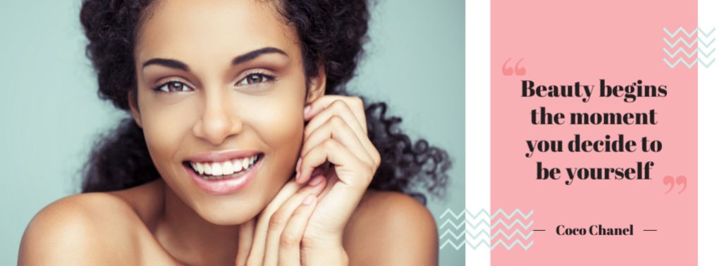Modèle de visuel Beauty Quote with smiling Woman with glowing Skin - Facebook cover