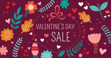 Valentine's Day Sale with Floral Pattern Facebook AD Tasarım Şablonu
