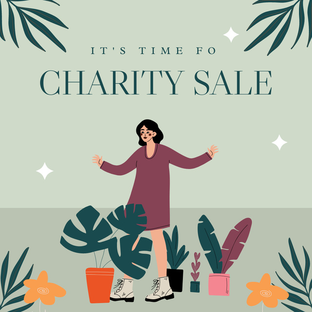 Charity Sale Announcement with Woman and Plant Instagramデザインテンプレート