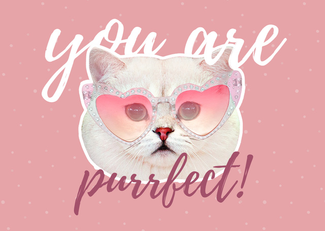 Platilla de diseño Happy Valentine's Day Greetings With Cute Cat in Sunglasses Card