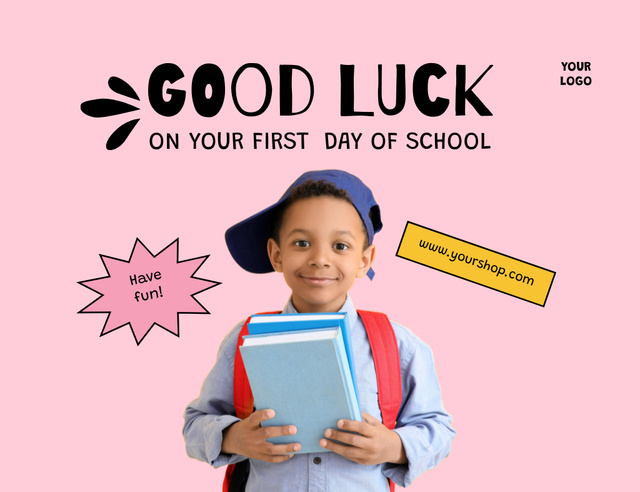 Designvorlage Good Luck Wishes on First Day in School für Thank You Card 5.5x4in Horizontal