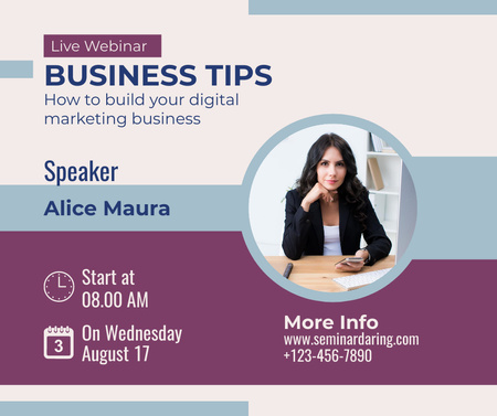 Business Webinar Ad with Professional Businesswoman Facebook Design Template