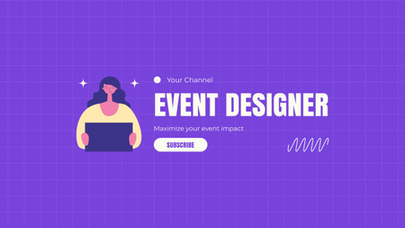Ontwerpsjabloon van Youtube van Event Designer Services met vrouw met laptop