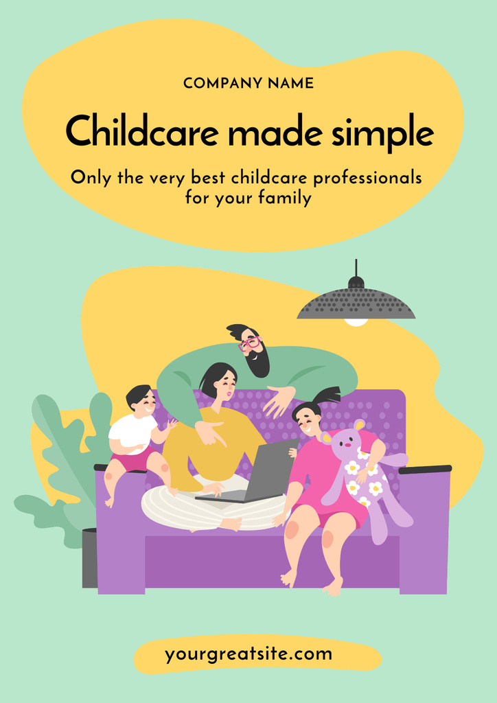 Babysitting Services Ad with Family Poster tervezősablon