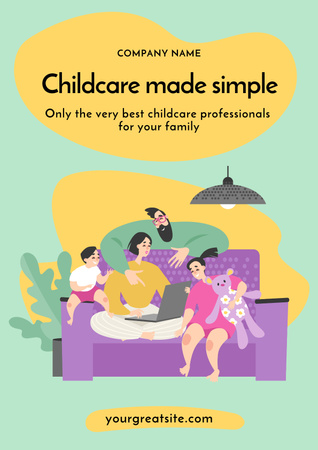 Babysitting Services Ad with Family Poster Design Template