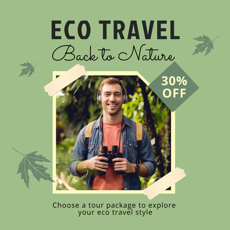 Eco Travel Inspiration with Man Holding Binoculars Instagram Design Template