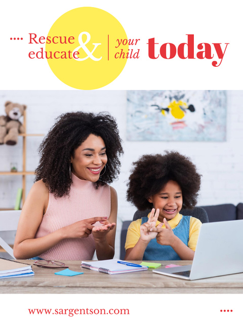 African American Mother teaching Her Daughter Poster US Design Template