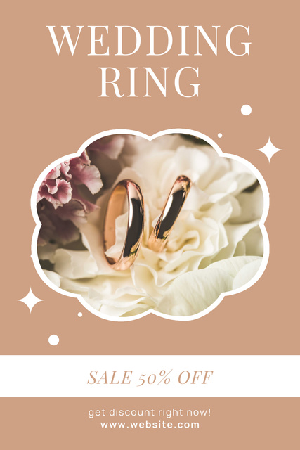 Wedding Ring Advertising with Delicate Flower Pinterestデザインテンプレート