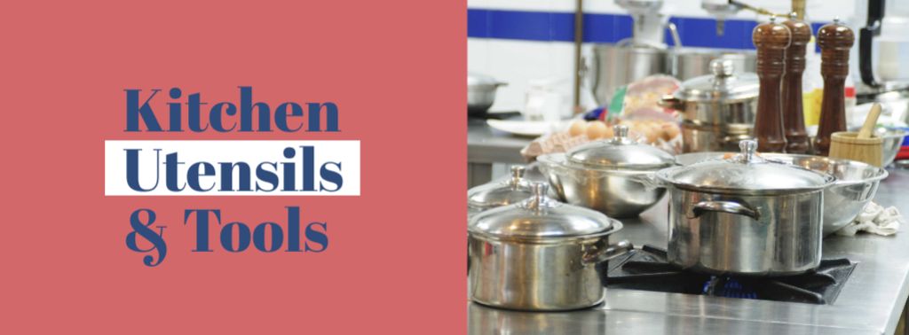 Kitchen Utensils Store Ad Pots on Stove Facebook cover Design Template