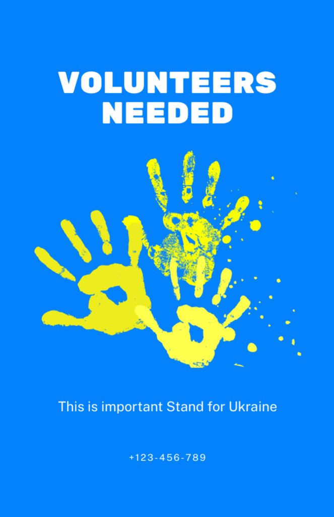 Designvorlage Volunteering During War in Ukraine with Handprints in Blue für Flyer 5.5x8.5in