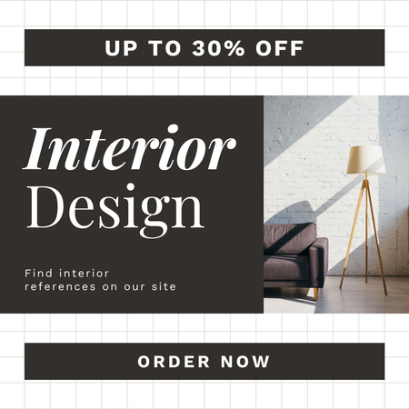 Interior Design Service Discount Grey Instagram AD Πρότυπο σχεδίασης