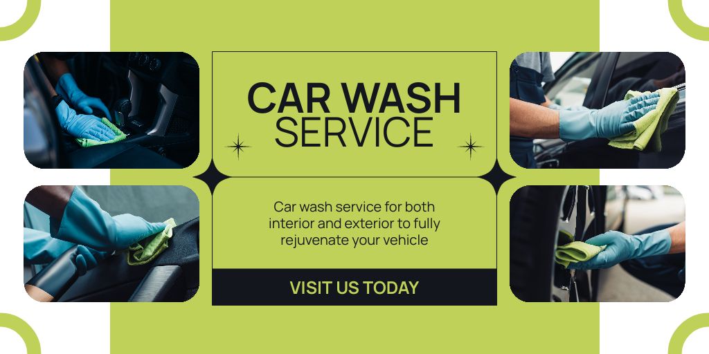 Car Wash Service Offer with Collage Twitter Design Template