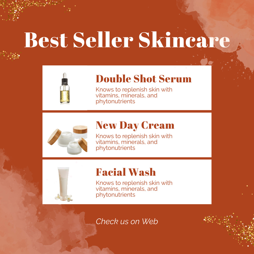 Ontwerpsjabloon van Instagram van Skincare Products Sale Offer with Serum and Creams