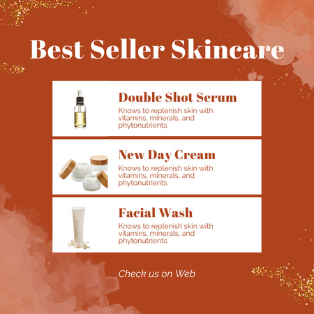 Skincare Products Sale Offer with Serum and Creams Instagramデザインテンプレート