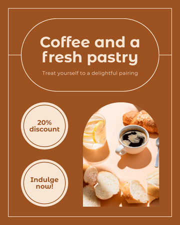 Herkullista kahvia ja tuoreita leivonnaisia alennettuun hintaan kahvilassa Instagram Post Vertical Design Template