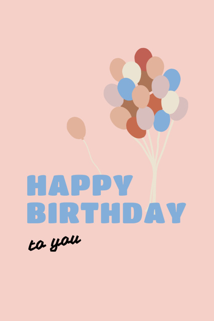 Happy Birthday Greeting Card with Colorful Balloons Postcard 4x6in Vertical Design Template