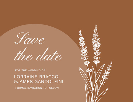 Designvorlage Speichern Sie die Datums-Hochzeit laden mit wilder Pflanze auf Brown ein für Thank You Card 5.5x4in Horizontal