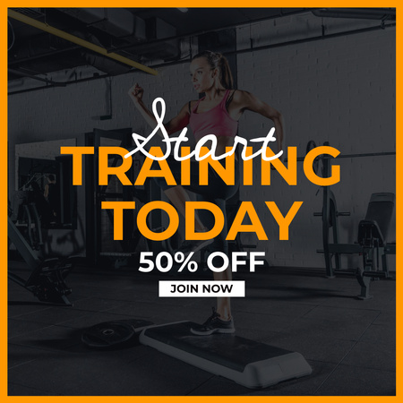 Gym Promotion with Woman Training with Step Platform Instagram Design Template