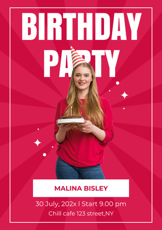 Birthday Party with Young Girl with Cake Poster Design Template