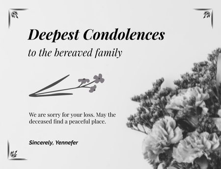 Condolences Message with Flowers Postcard 4.2x5.5in Design Template