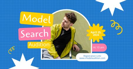 Plantilla de diseño de Anuncio de búsqueda de modelos con chico joven. Facebook AD 