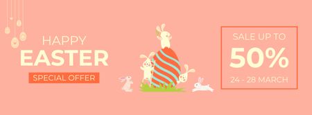 Happy Easter Sale Ad with Cute Bunny and Egg Facebook cover Design Template