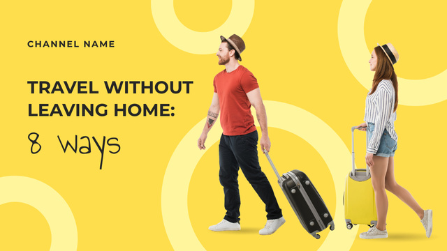 Couple Traveling in Love with Yellow Suitcases Youtube Thumbnail Design Template