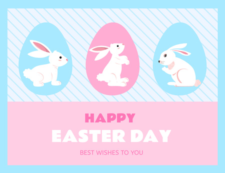 Modèle de visuel Souhaits de Joyeuses Pâques avec de jolis lapins de Pâques dans des œufs de Pâques - Thank You Card 5.5x4in Horizontal