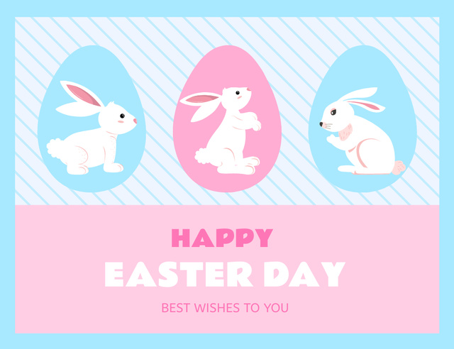 Happy Easter Wishes with Bunnies on Blue and Pink Thank You Card 5.5x4in Horizontal Design Template