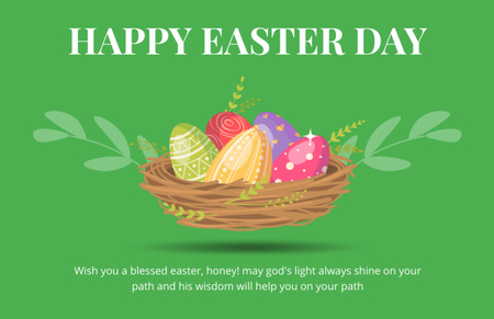 Happy Easter Day Greeting with Holiday Eggs Thank You Card 5.5x8.5in Design Template